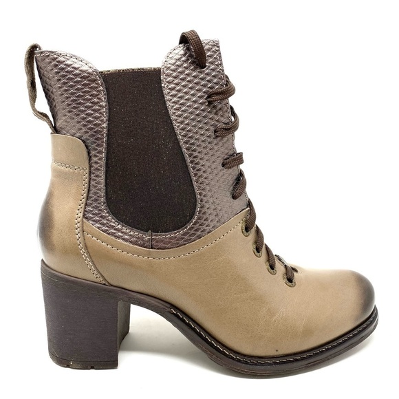 Dromedaris Hayley Leather Block Heel Boots Taupe - Picture 1 of 8